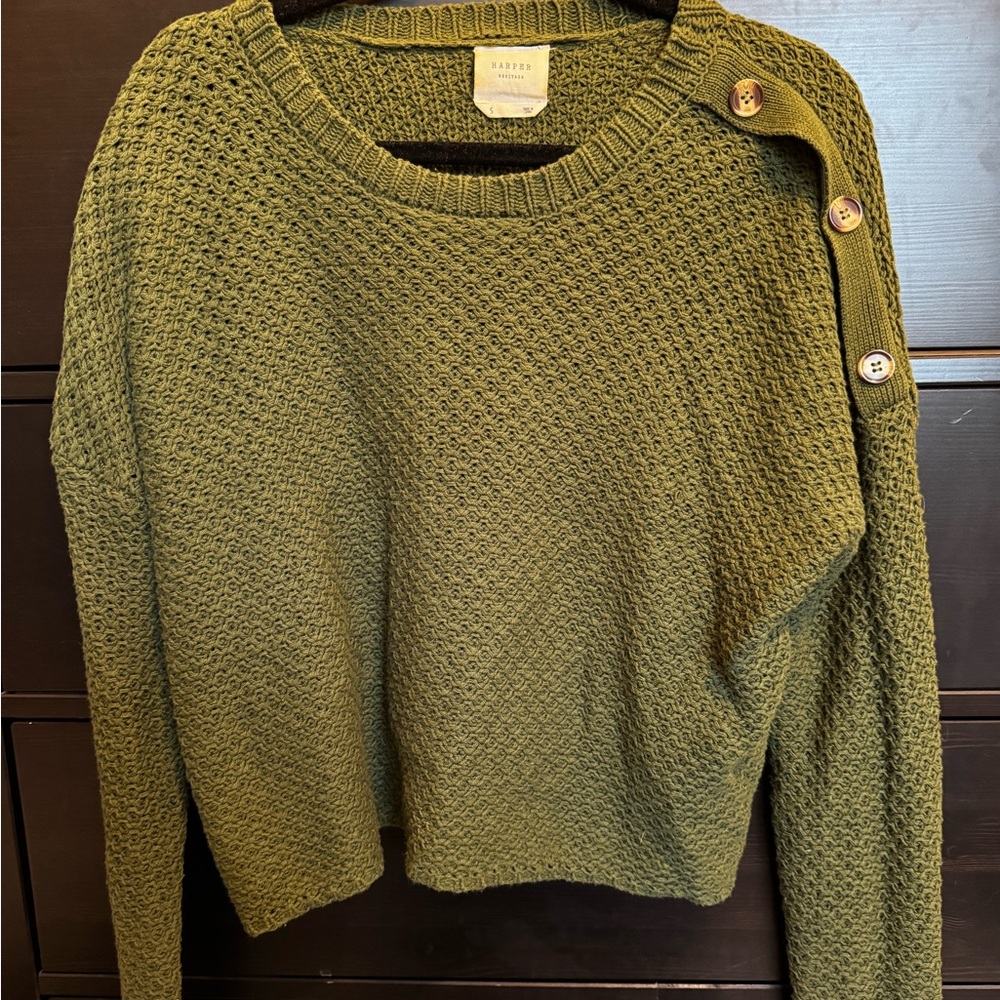 Harper Olive Knit Sweater with Button Accents